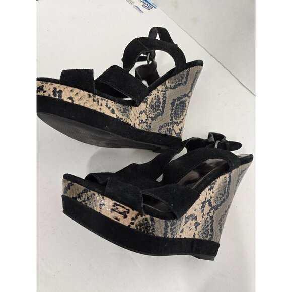 Black and Gray Python Snakeskin Faux Suede Wedge Platform Sandal 7 - Picture 5 of 15